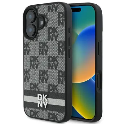 DKNY Mobilskal till iPhone 16 Checkered Pattern Printed Stripes - Svart