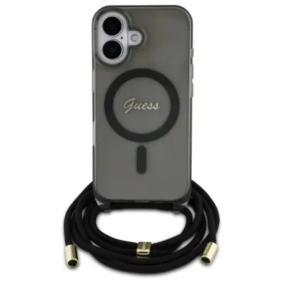 Guess Mobilskal till iPhone 16 MagSafe Crossbody Cord Script - Svart