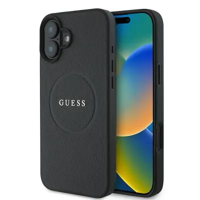 Guess Mobilskal till iPhone 16 Magsafe Grained Ring - Svart