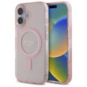 Guess iPhone 16 Mobilskal MagSafe IML Glitter Circle - Rosa