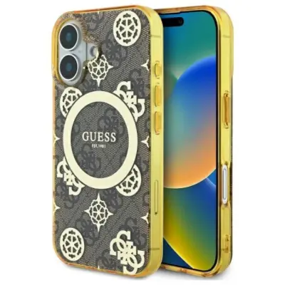 Guess Mobilskal till iPhone 16 MagSafe IML Peony On 4G Background