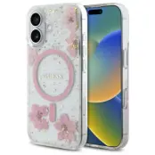 Guess iPhone 16 Mobilskal MagSafe Resin Flower Glitter - Rosa