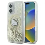 Hello Kitty iPhone 16 Mobilskal MagSafe Liquid Glitter - Vit Guld