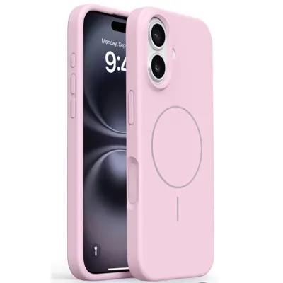 iPhone 16 Mobilskal MagSafe Liquid Silikon Microfiber Lining - Rosa