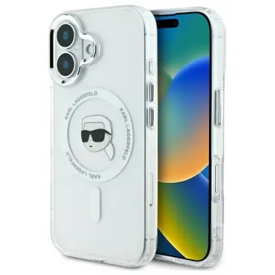 Karl Lagerfeld Mobilskal till iPhone 16 MagSafe IML Metal Karl Head - Vit