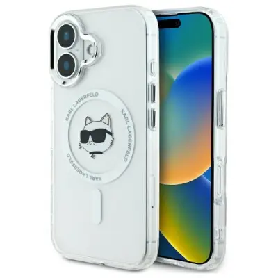 Karl Lagerfeld Mobilskal till iPhone 16 MagSafe IML Metal Choupette Head - Vit