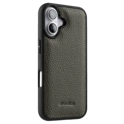 MELKCO iPhone 16 Mobilskal Äkta Läder Belagt PC - Grå