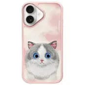 Nimmy iPhone 16 Mobilskal Big Eyed Pet 2.0 Cat - Rosa