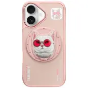 Nimmy iPhone 16 Mobilskal MagSafe Glasses Cool Cat - Rosa