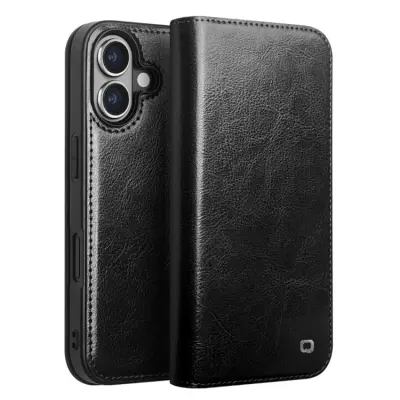 QIALINO iPhone 16 Plånboksfodral Äkta Läder Korthållare