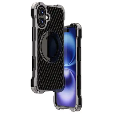 R-JUST RJ-51 Mobilskal till iPhone 16 MagSafe Kickstand PC + Aluminium Grå