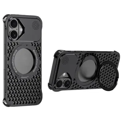 R-JUST RJ64 iPhone 16 Skal Aluminium Svart med Kickstand