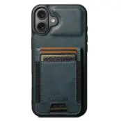 SUTENI iPhone 16 Mobilskal Korthållare Waxy Läder - Blå