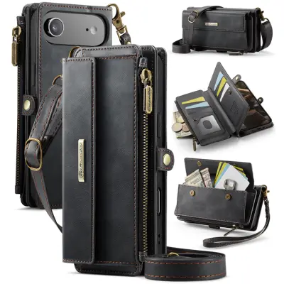 CASEME iPhone Air Konstläder Plånboksfodral RFID-Skydd Zipper (Svart)