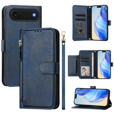 iPhone Air Plånboksfodral Zipper Pocket Läder - Blå