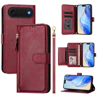 iPhone Air Plånboksfodral Zipper Pocket Läder - Röd