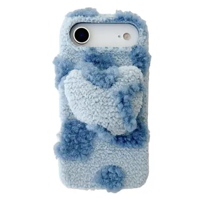 iPhone Air Mobilskal 3D Heart Plush TPU Winter Warm Soft - Blå