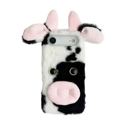 iPhone Air Mobilskal Fluffy Cute Cow Plush TPU - Svart