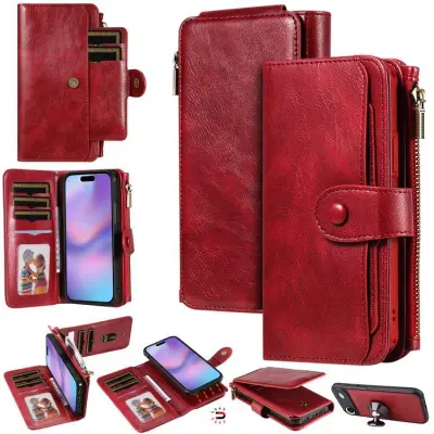 iPhone Air Konstläder Plånboksfodral Detachable Zipper - Röd