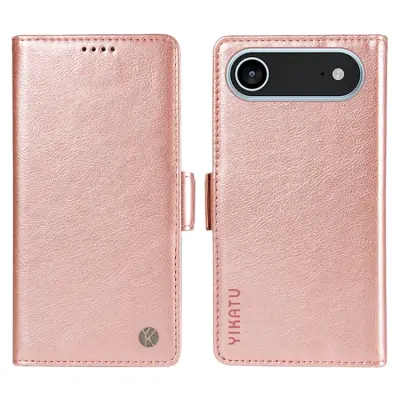 YIKATU iPhone 17 Air Plånboksfodral Litchi Texture - Roséguld