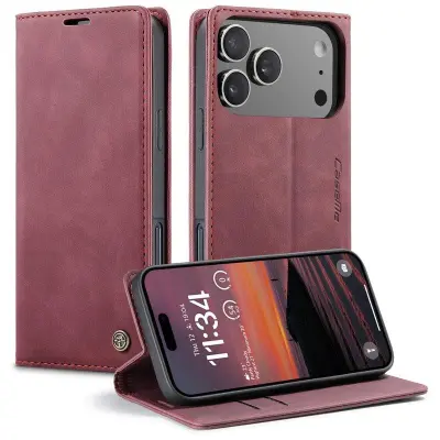 CASEME 013 Plånboksfodral för iPhone 17 Pro Max i Röd KonstLäder