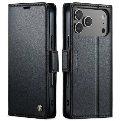 CASEME 023 iPhone 17 Pro Max Plånboksfodral RFID-Skydd Konstläder Svart