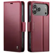 CASEME 023 iPhone 17 Pro Max Konstläder Plånboksfodral RFID-Skydd Röd