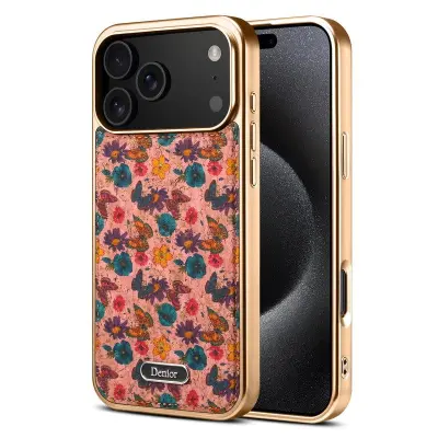 DENIOR A24 iPhone 17 Pro Max Fodral KonstLäder PC TPU Blomma Rosa