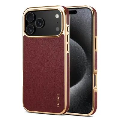 DENIOR Mobilskal till iPhone 17 Pro Max Äkta Läder PC + TPU Röd