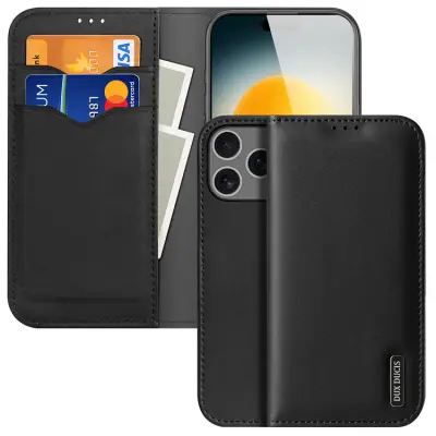 Dux Ducis iPhone 17 Pro Max Plånboksfodral Äkta Läder Hivo - Svart