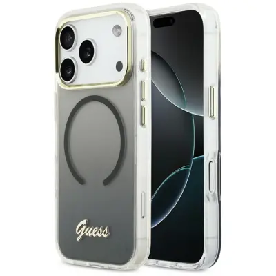 Guess Mobilskal För iPhone 17 Pro Max MagSafe IML Gradient Script Metal - Svart