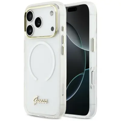 Guess Mobilskal För iPhone 17 Pro Max MagSafe IML Gradient Script Metal - Vit