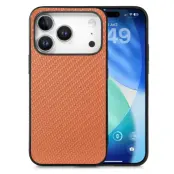 iPhone 17 Pro Max Mobilskal Carbon Fiber PU Läder - Brun