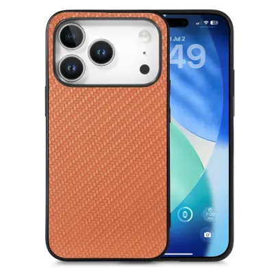 iPhone 17 Pro Max Mobilskal Carbon Fiber PU Läder - Brun