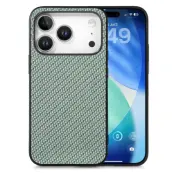 iPhone 17 Pro Max Mobilskal Carbon Fiber PU Läder - Grön