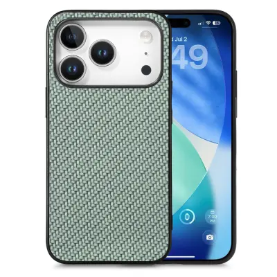 iPhone 17 Pro Max Mobilskal Carbon Fiber PU Läder - Grön