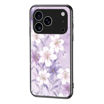 iPhone 17 Pro Max Mobilskal Floral Pattern TPU + Härdat Glas - Lila