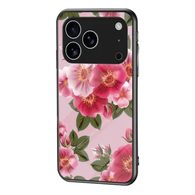 iPhone 17 Pro Max Mobilskal Floral Pattern TPU + Härdat Glas - Rosa