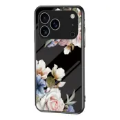 iPhone 17 Pro Max Mobilskal Floral Pattern TPU + Härdat Glas - Svart