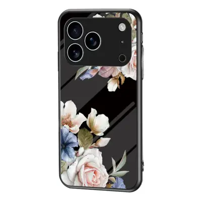 iPhone 17 Pro Max Mobilskal Floral Pattern TPU + Härdat Glas - Svart