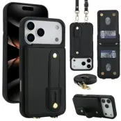 iPhone 17 Pro Max Mobilskal korthållare Med Axelrem - Svart