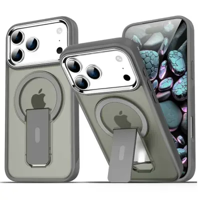 iPhone 17 Pro Max Mobilskal MagSafe PC+TPU med Kickstand - Grå