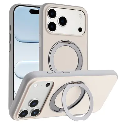 Mobilskal till iPhone 17 Pro Max MagSafe Rotary Kickstand Skin Touch - Grå (Grå)