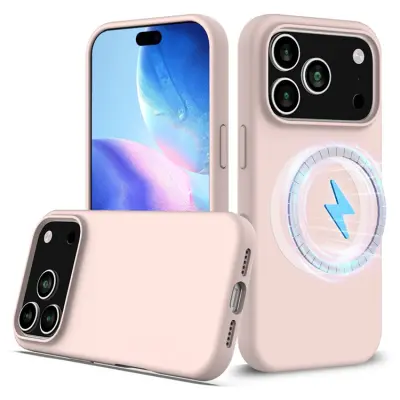 iPhone 17 Pro Max Mobilskal MagSafe Silikon Anti-Drop - Rosa