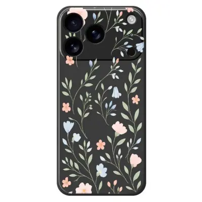 iPhone 17 Pro Max Mobilskal Pink Blue Flowers Pattern TPU - Svart
