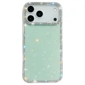 iPhone 17 Pro Max Mobilskal Rhinestone Edge - Glitter Ljusgrön