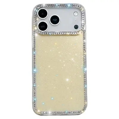 iPhone 17 Pro Max Mobilskal Rhinestone Edge - Glitter Gul