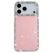 iPhone 17 Pro Max Mobilskal Rhinestone Edge - Glitter Ljusrosa