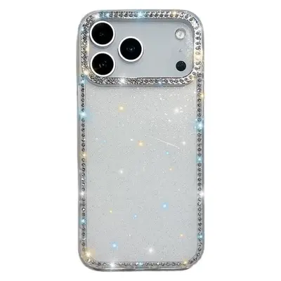 iPhone 17 Pro Max Mobilskal Rhinestone Edge - Glitter Transparent