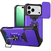 iPhone 17 Pro Max Mobilskal Slide Lens Lid med Kortfack - Lila